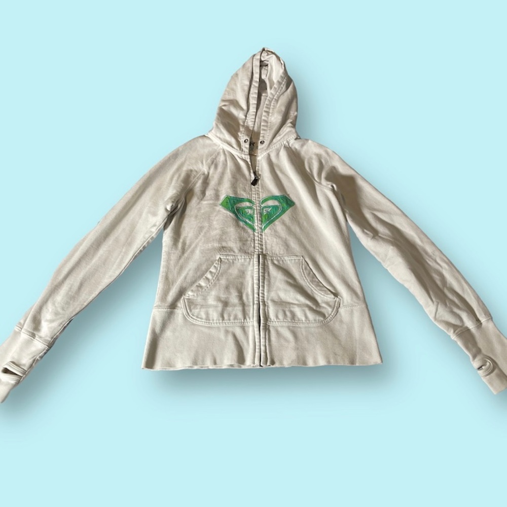 Roxy Blue and Green Zip Up Hoodie with Thumb Holes